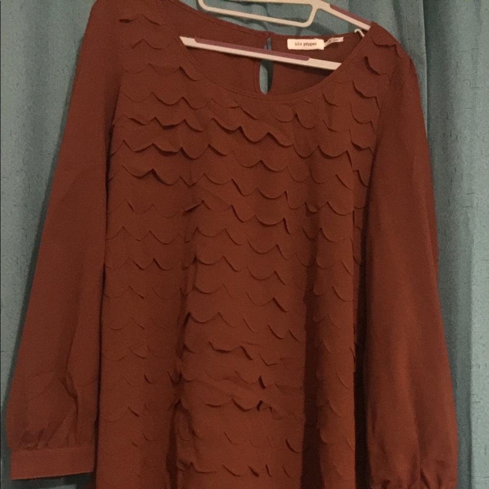 Blu pepper burnt Orange dress with scalloped front